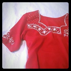 Vintage Indian Red Kurta Tunic Embroidered S
